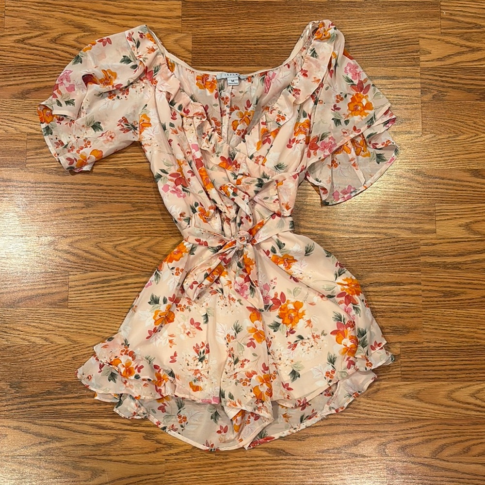 Floral Ruffle Wrap Romper